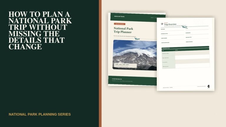National Park Trip Planner overview worksheet for dates, entrances, permits and seasonal notes