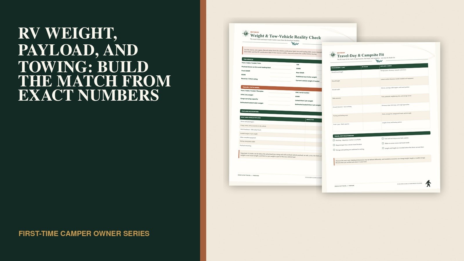 RV buyer planner pages for tow vehicle ratings, travel fit and side-by-side comparison