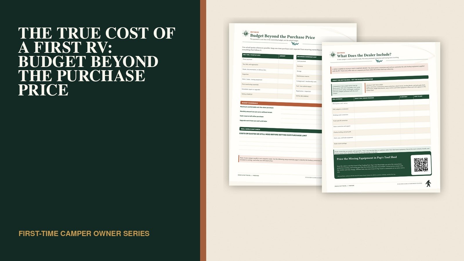 RV buyer planner pages for ownership budget, dealer inclusions and candidate cost